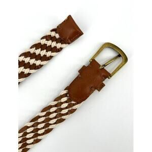 J.Crew Braided Rope & Leather Belt Size S Woven Nautical Gold Buckle Brown Cream